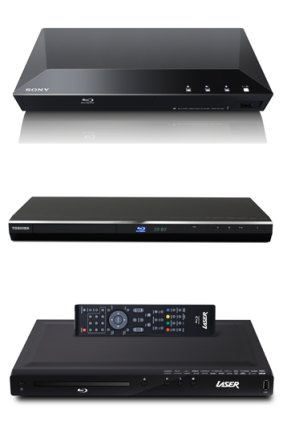 From top: Sony BDP-S1100 (The US option), Toshiba BDX3200KY and Laser BD1000.