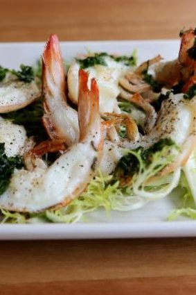 The grilled prawn salad.