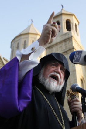Armenian patriach Aram leads protests in Lebanon.