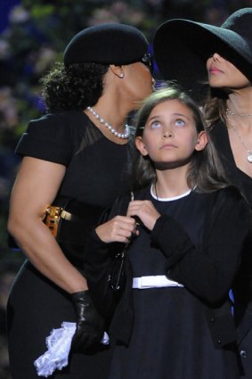 Janet Jackson, Paris Jackson and La Toya Jackson appear onstage at the Michael Jackson public memorial service.