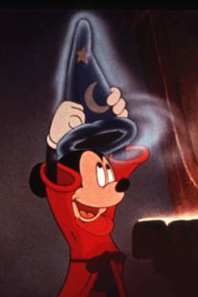 Mickey Mouse portrays <i>The Scorcerer's Apprentice</i> in a scene from Disney's animated film.