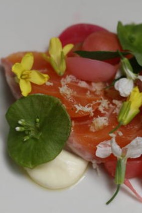 James Henry's smoked trout with spring flowers and pickled radishes.