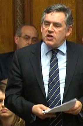 Angry ... Gordon Brown addresses Commons.