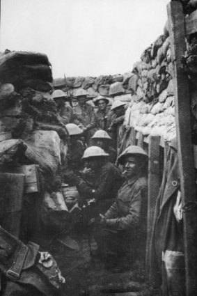 Ready to fight: Men of the 53rd Battalion waiting to don their equipment for the attack at Fromelles. Only three of the men shown here came out of the action alive, and those three were wounded.