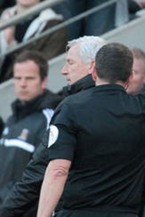 Newcastle United's manager Alan Pardew is sent to the stands by referee Kevin Friend.