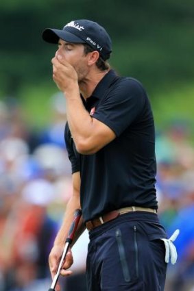 Oh dear: Adam Scott during Friday's PGA Championship second round in Kentucky.