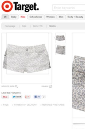 Short shrift ... An example of girls' wear listed on Target's online store.
