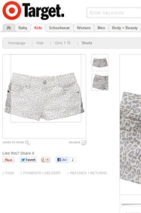 Short shrift ... An example of girlswear listed on Target's online store.