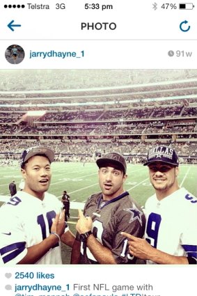 Jarryd Hayne posted Instagram pictures of himself at a Dallas Cowboys NFL game in July.
