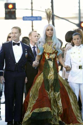 Lady Gaga arrives at the 2010 MTV Awards.