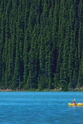 Canoeing on Lake Louise, Canada.