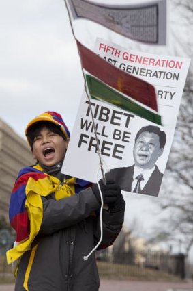 A Free Tibet supporter in Washington