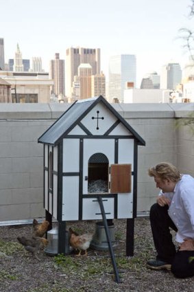 Crosby St Hotel chef Anthony Paris checks the chooks.