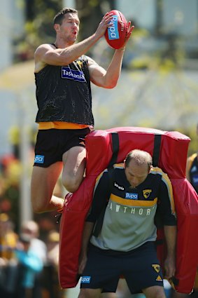 Soaring high: James Frawley at training.