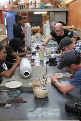 The workshop: Getting down to business with the artists at Ernabella Arts.