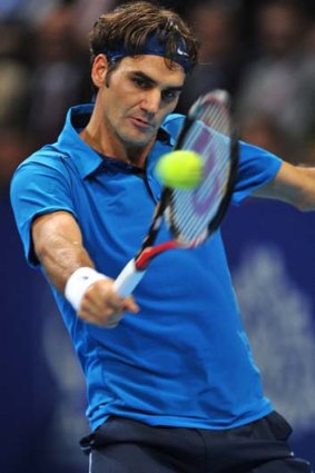 Fittest &#8230; Roger Federer on his way to defeating Kei Nishikori and claiming a fifth Swiss Indoors title.