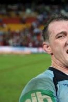 Paul Gallen with his son Cody on Wednesday night.
