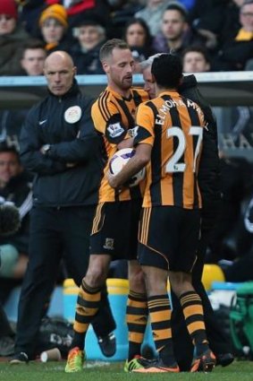 Alan Pardew and David Meyler come together on March 1.