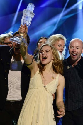 Triumph: Denmark's Emmelie de Forest exults in her victory in the 2013 Eurovision Song Contest.