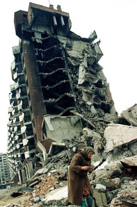 The devastation of Grbavica, a suburb of Sarajevo, is plain to see in March 1996.