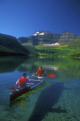 Canoeing Cameron Lake.