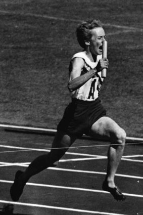 Betty Cuthbert winning women's 4 x 100 metres relay at the Melbourne Olympics in 1956.