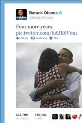 US President Barack Obama's first tweet after winning re-election.