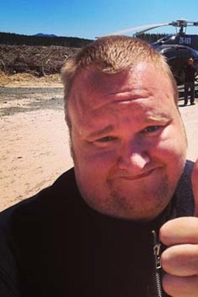 Kim Dotcom sent out this picture of himself with temporarily disabled helicopter.