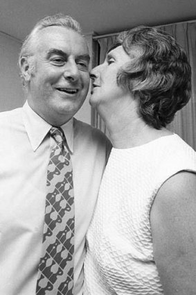 Gough Whitlam and Margaret Whitlam celebrating after his election win.