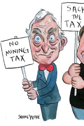 Not big fans of the Gillard government ... Lord Monckton and Andrew Forrest. <em>Illustration: John Shakespeare</em>