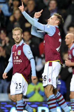 Aston Villa's Andreas Weimann celebrates after he scores the first goal of the game for his side against Manchester United.