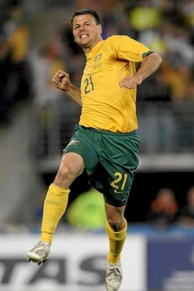 Distinguished career: Mile Sterjovski of Australia jumps for joy after scoring a goal during the International Friendly match between Australia and Uruguay in June 2, 2007 in Sydney.