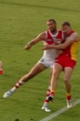 Lance Franklin was cleared for this bump to Clay Cameron.