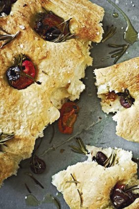 Olive, tomato and rosemary focaccia.