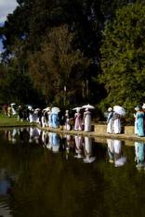 Waiting for Mr Darcy … Janeites gather by the lake at Canberra's annual Jane Austen Festival.