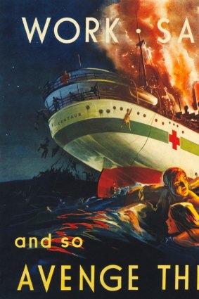 WAR CRY: A poster produced during World War II to rally support for the war effort. It depicts the sinking the moments after the Centaur was torpedoed. Picture courtesy Australian War Memorial 