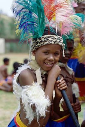 A Zulu boy in traditional costume.
