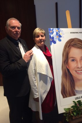 Victorian couple Jim and Cathy McDougall with an aged-progressed image of their missing grand-daughter Leela, who would now be 15. Leela and her mother, Chantelle, have been missing for almost a decade.