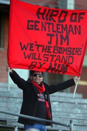 One fan shows his support for James Hird at training on Saturday.