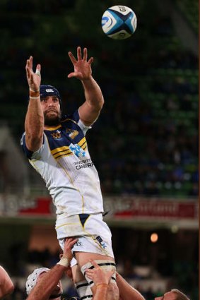 Scott Fardy of the Brumbies wins a line-out.