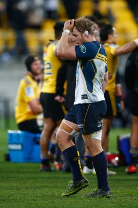 David Pocock of the Brumbies leaves the field dejected despite an outstanding individual display. 