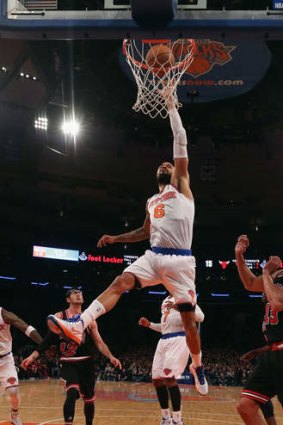 Taking it to the rack: Knicks centre Tyson Chandler.