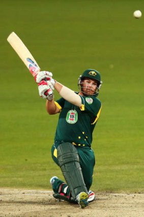 Aaron Finch of Australia A bats during the international tour match between Australia A and the England Lions in Hobart.