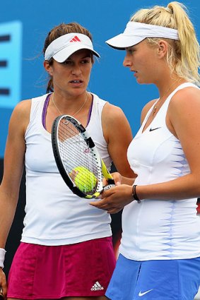 Bojana Bobusic (left) and Sacha Jones picked up invaluable doubles prizemoney at the Australian Open in January.