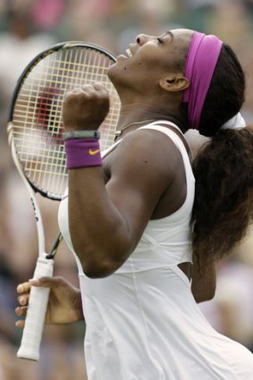 Serena Williams celebrates beating Barbora Zahlavova Strycova of the Czech Republic.