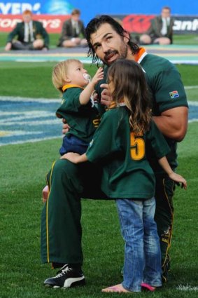Victor Matfield celebrates his 100th Test with his children.