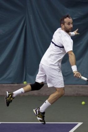 Impressed: Paolo Palermo uses a prototype racket from Babolat.