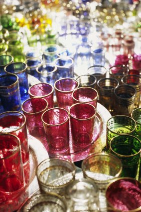 Glassware in the souks of Marrakesh.