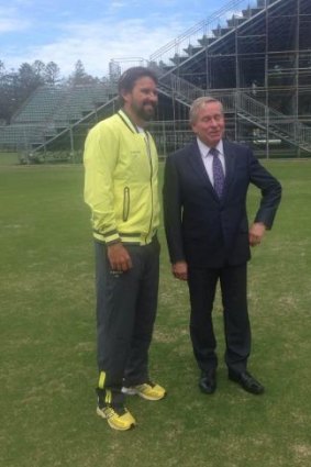 Pat Rafter and Colin Barnett at the site of Australia's Davis Cup tie in Cottesloe.