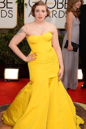 Glowing: Lena Dunham at the Golden Globes in a Zac Posen gown.